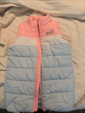 Puma Pink, White & Light Blue Colorblock Puffer Vest
